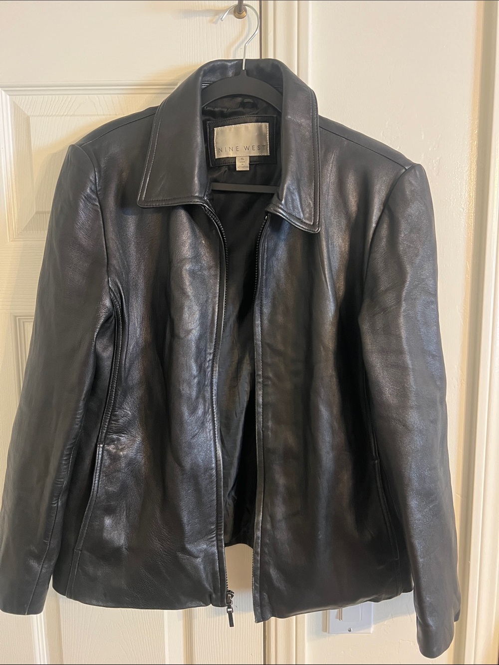 Nine West Black Leather Zip Jacket